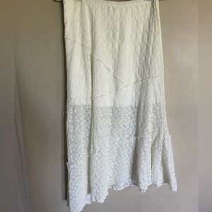 White Midi Asymmetrical Lace Skirt